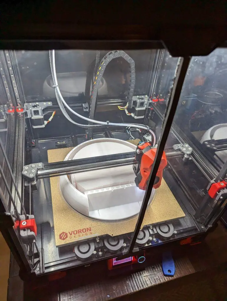 Maker''s Pet Snoopy's head being 3D-printed on a Voron 2.4 350mm