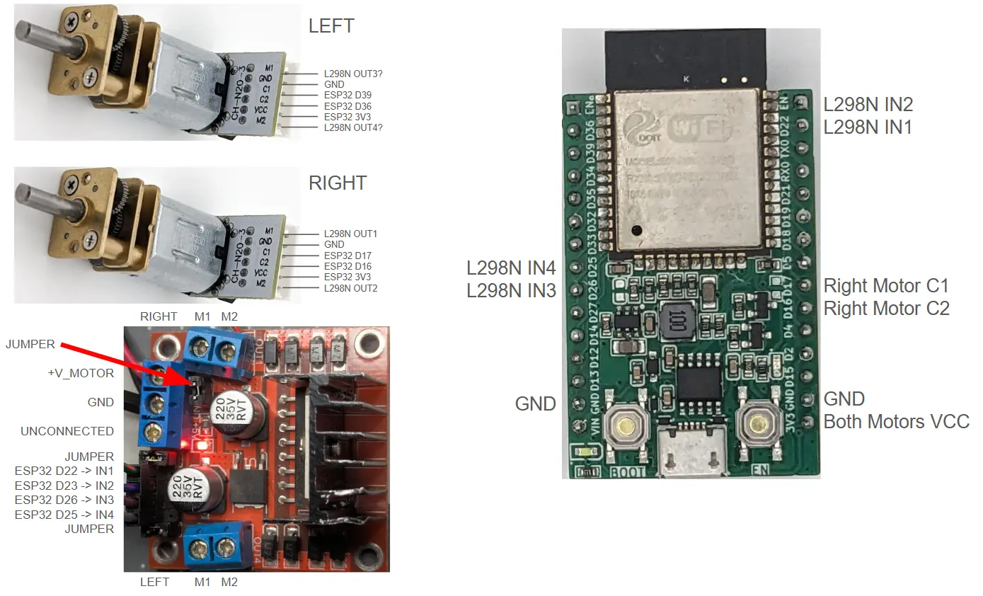 ESP32, L298N and N20 Motors Schematic ESP32, L298N and N20 Motors Schematic