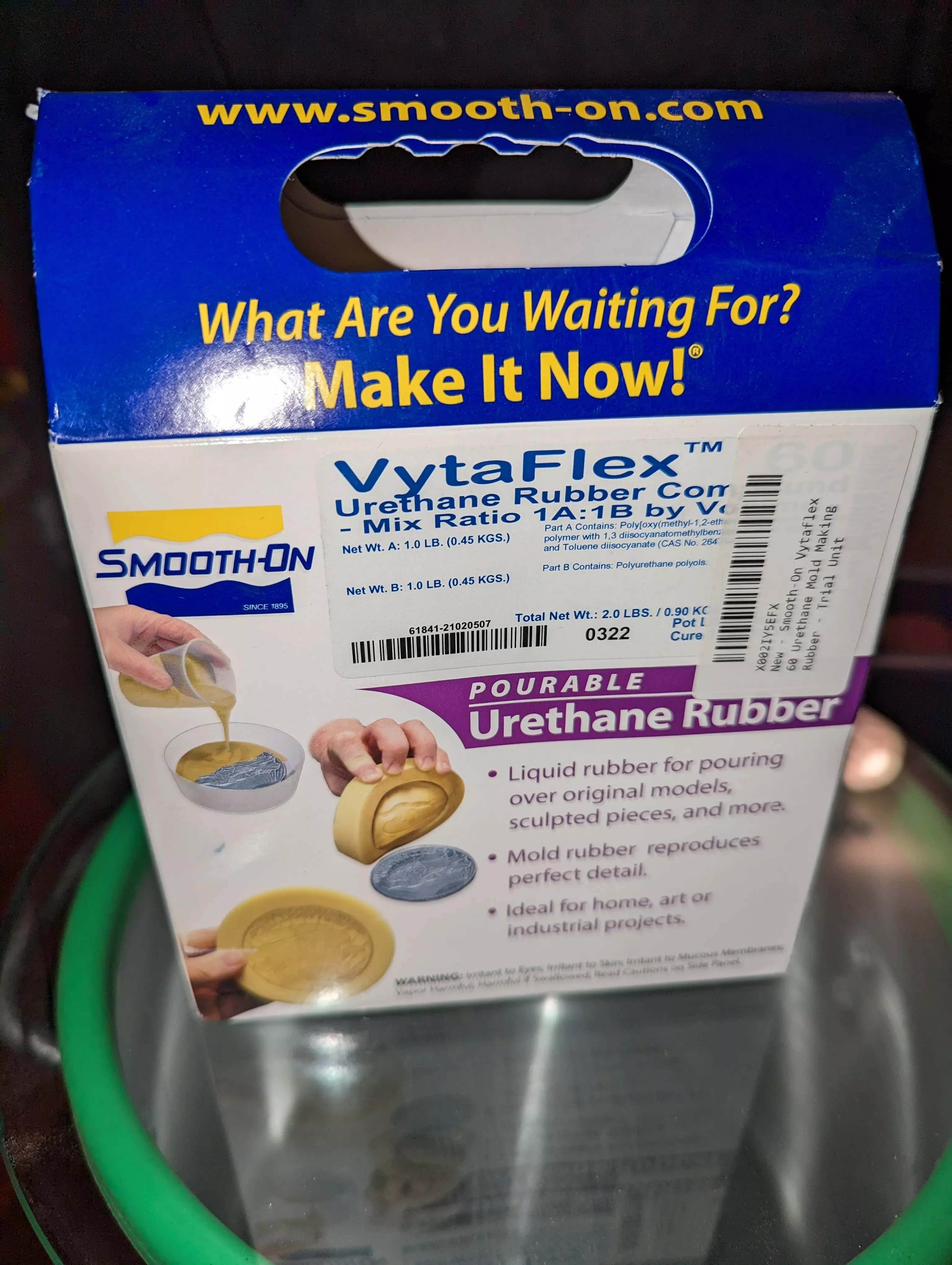 A Smooth-On kit box, view from the front