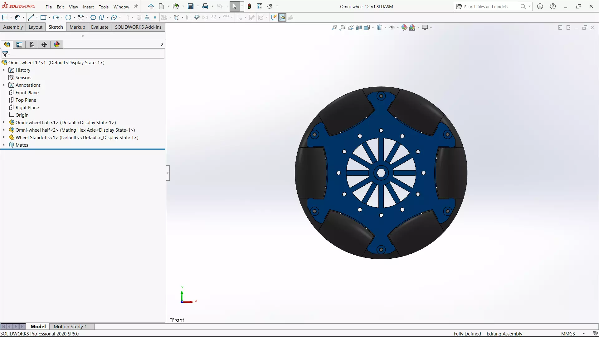 A deprecated omni-wheel with TPU-jacketed rollers