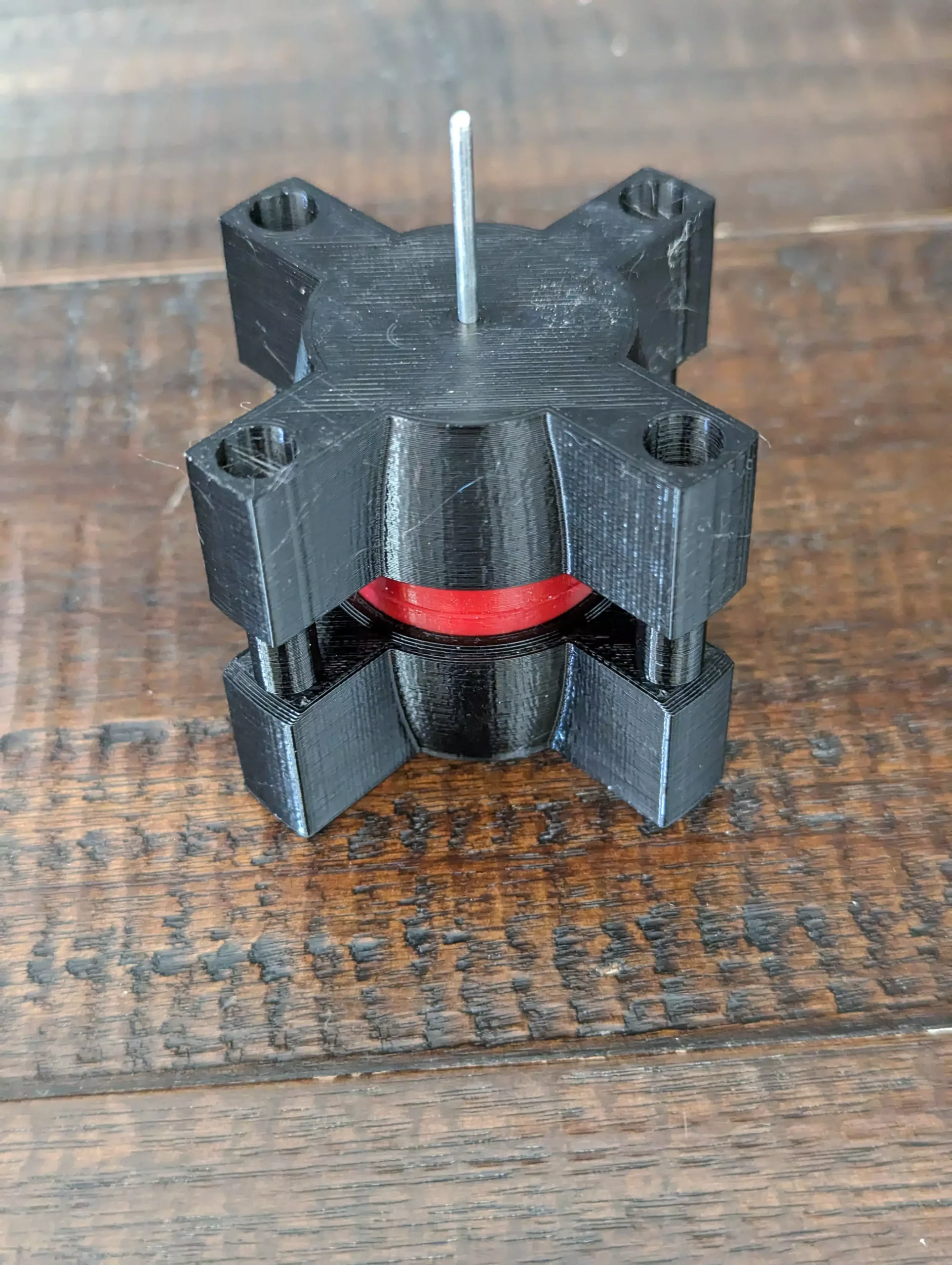 A mold cracked open with the roller inside