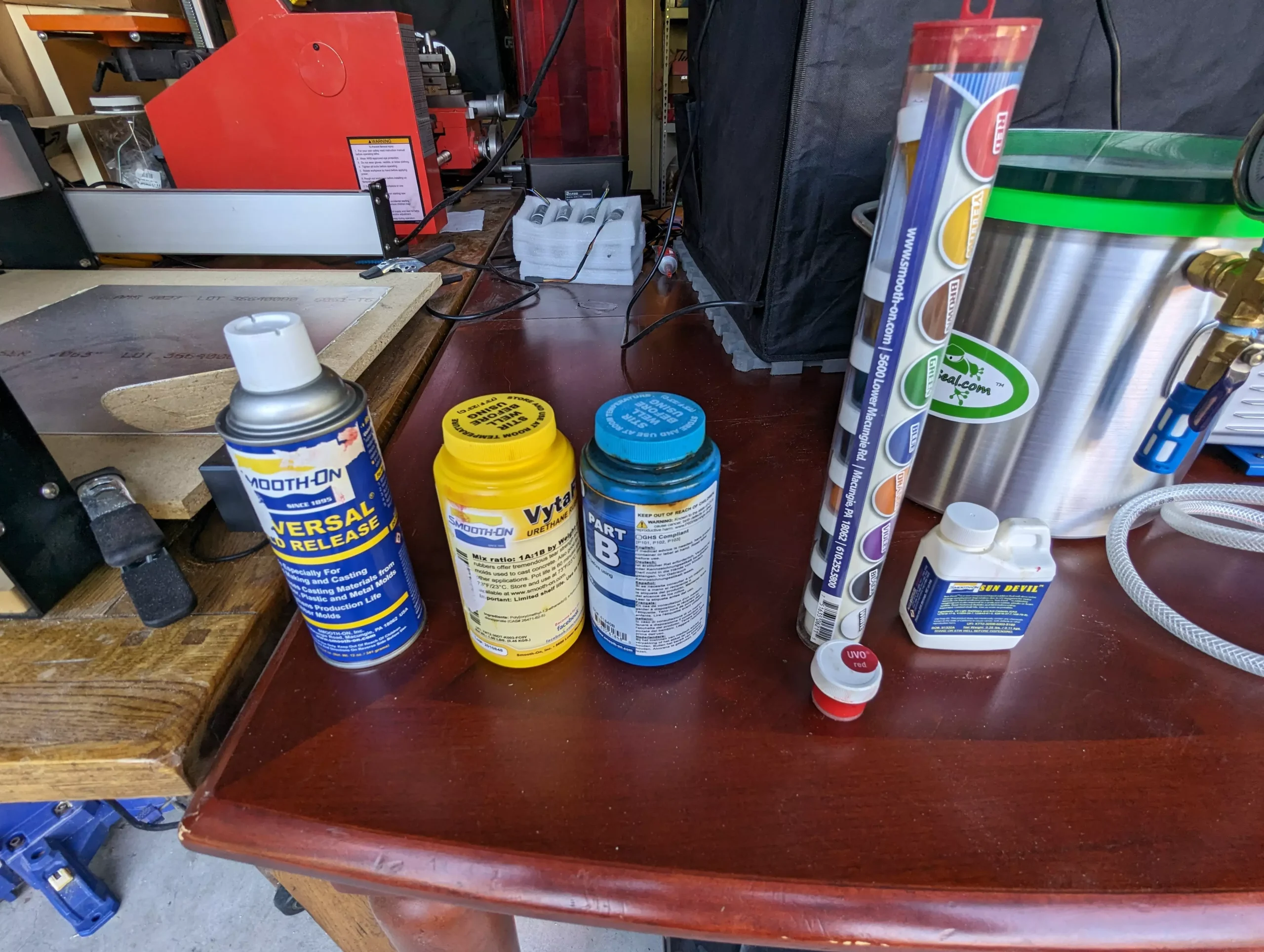 A quick-release spray and a Smooth-On kit unpacked
