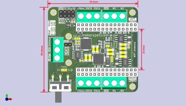 Driver Board for ESP32-DOIT-DevKit-V1, Brushed DC Motors and LiDAR