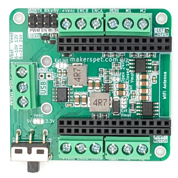 Driver Board for ESP32-DOIT-DevKit-V1, Brushed DC Motors and LiDAR