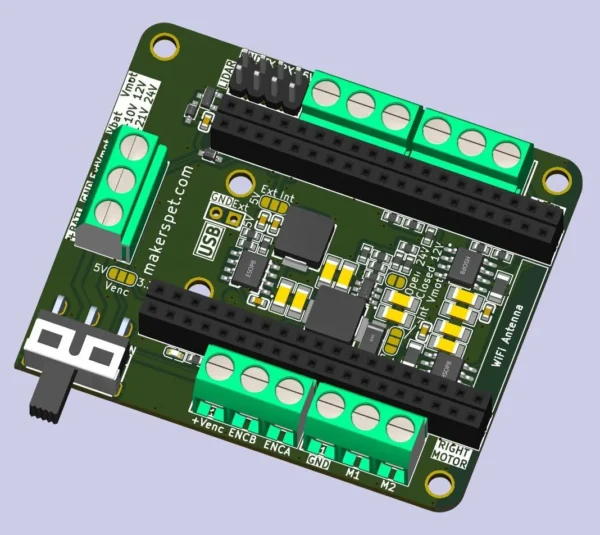 Driver Board for ESP32-DevKitC-V4, Brushed DC Motors and LiDAR