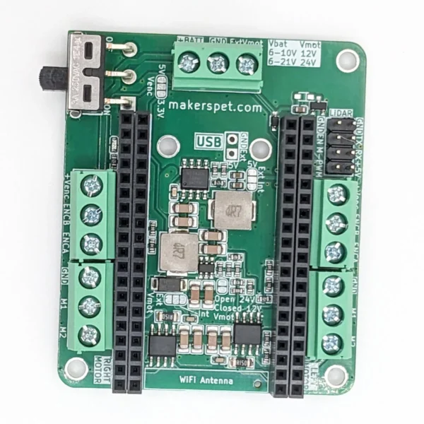 Driver Board for ESP32-DevKitC-V4, Brushed DC Motors and LiDAR