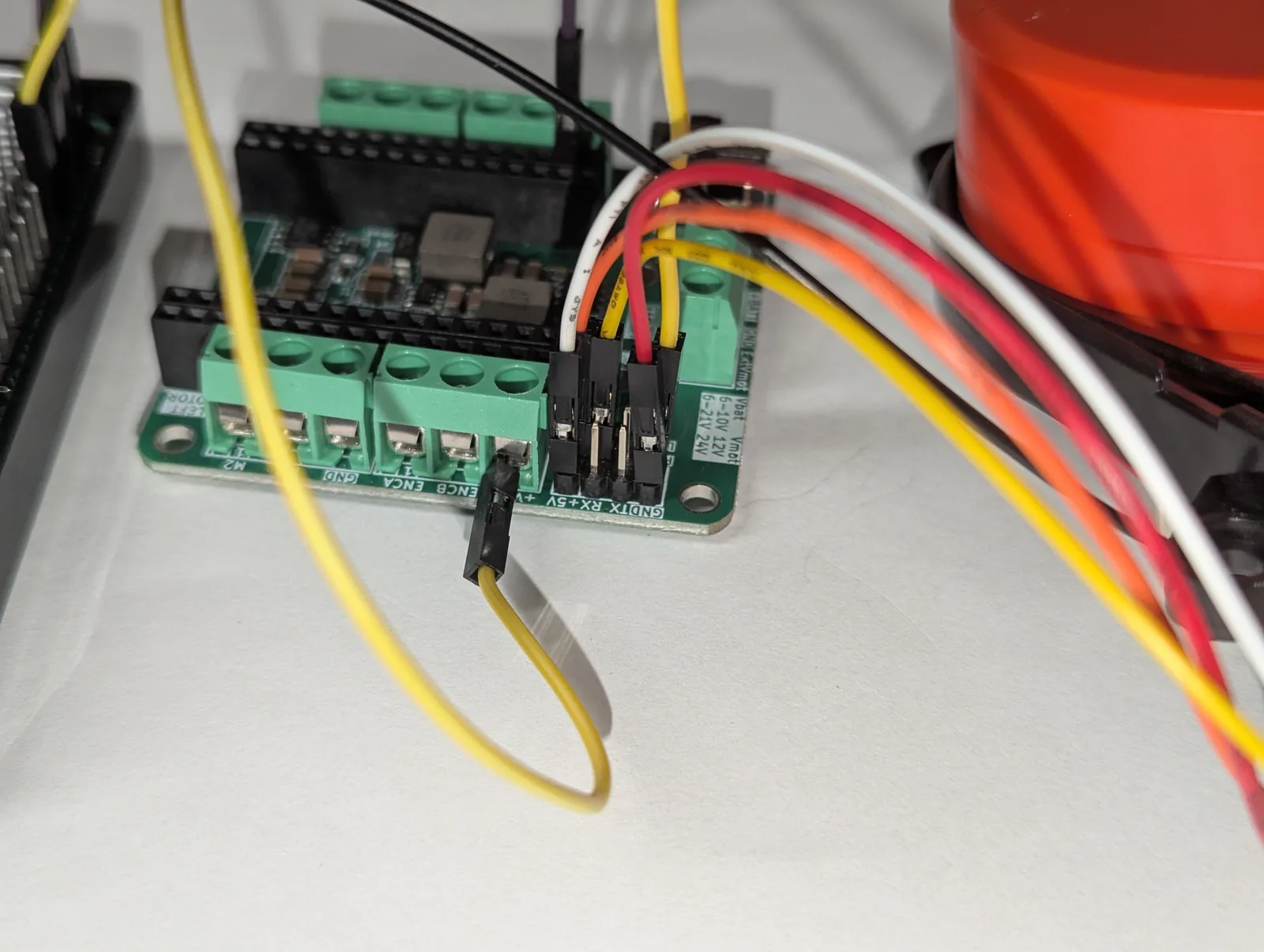 Driver board LiDAR header with GND, TX, RX and 5V connections to the Delta-2A