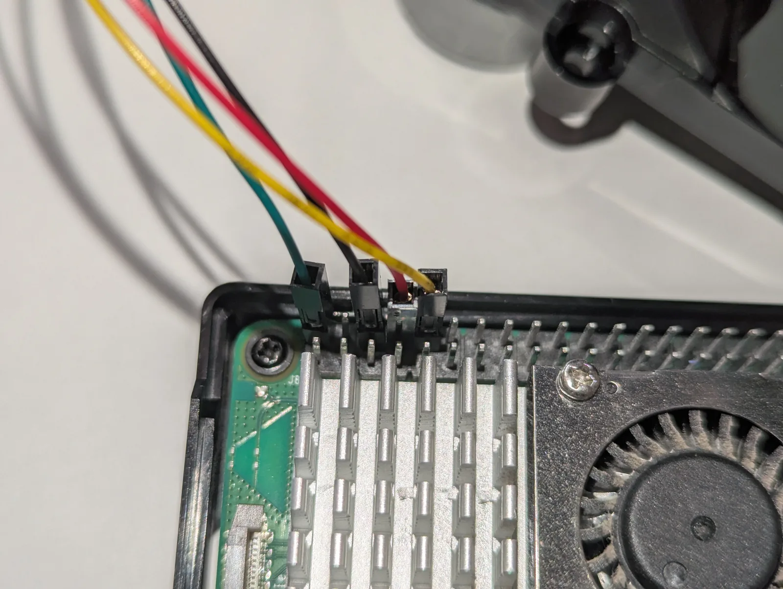 LD14P breakout cable wired into the Raspberry Pi 5 GPIO header pins