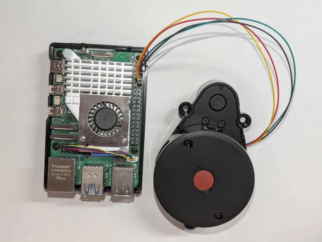 LDROBOT LD14P 2D LiDAR mounted on a Raspberry Pi 5, top-down view