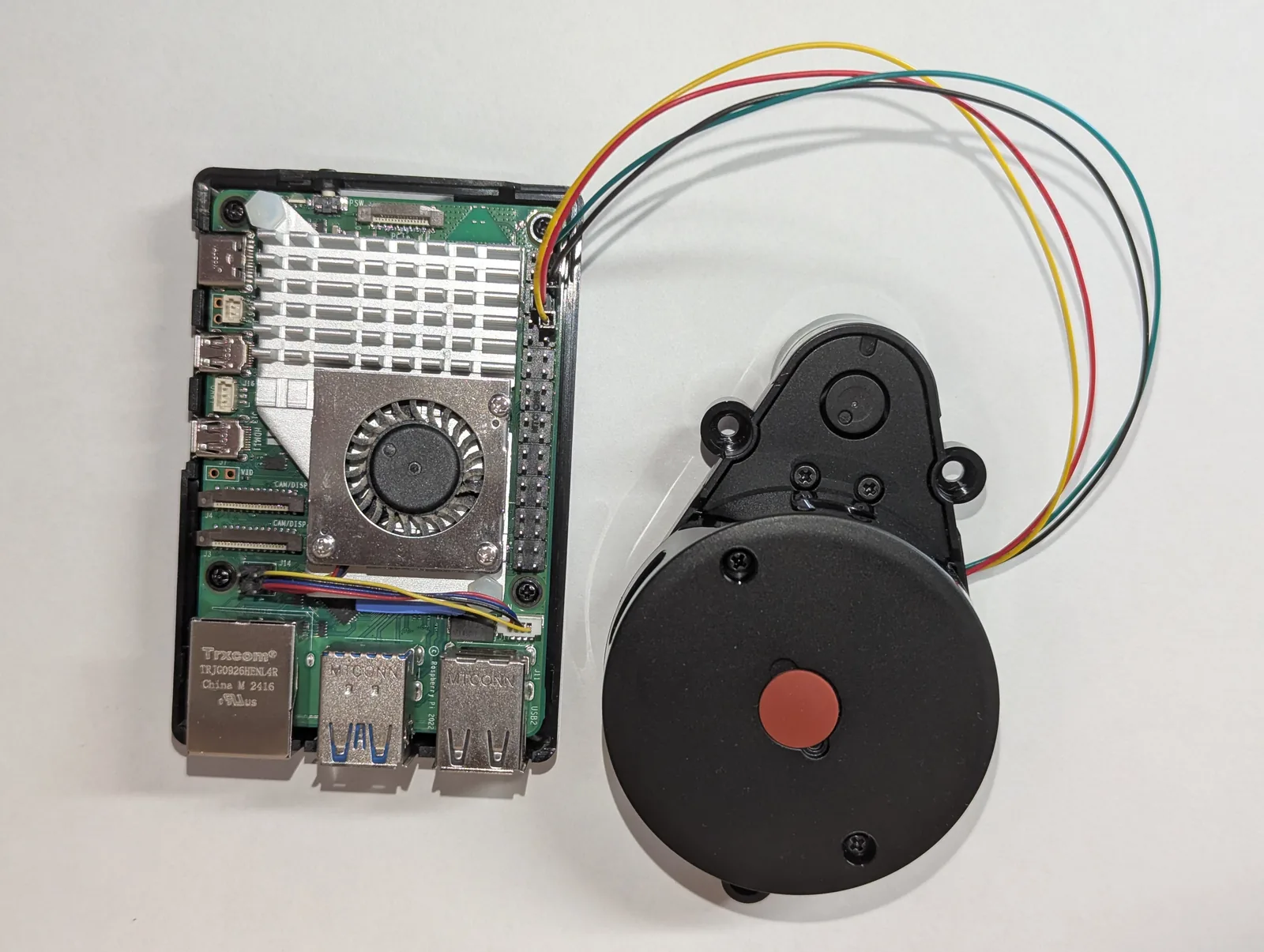 LDROBOT LD14P 2D LiDAR mounted on a Raspberry Pi 5, top-down view