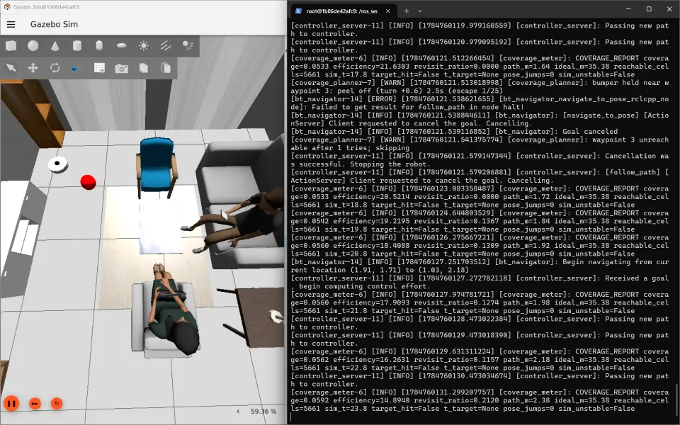 OOMWOO One Cleaning ROS2 Gazebo Simulation with Terminal