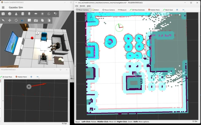 oomwoo-one robot vacuum simulated in Gazebo with ROS 2