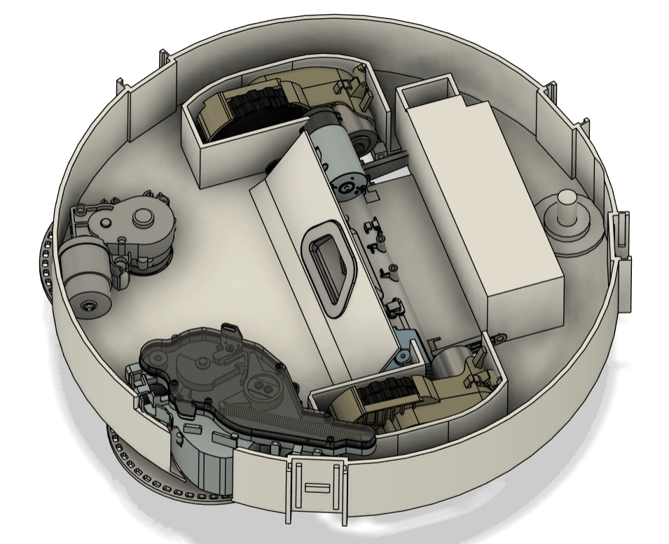CAD of the OOMWOO base with drive wheels and mop assemblies, no top cover